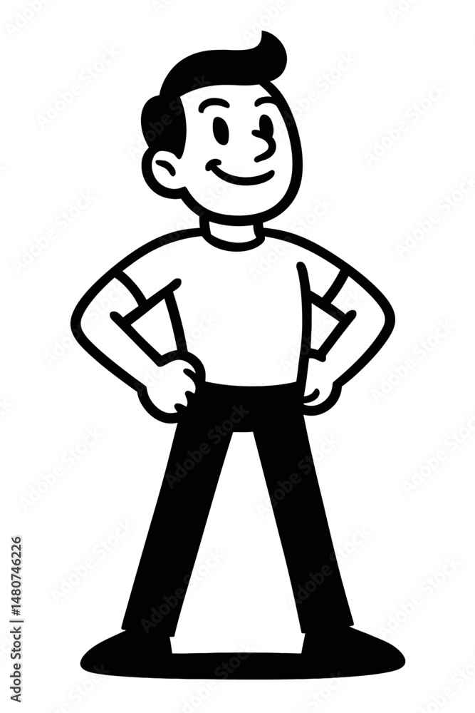 Black and White Cartoon Man Character - Vector Illustration Black and White Cartoon Man Character - Vector Illustration