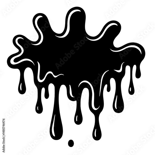 Black and White Illustration of a Dripping Liquid Splash - Graphic Element for Abstract, Art, or Design Themes