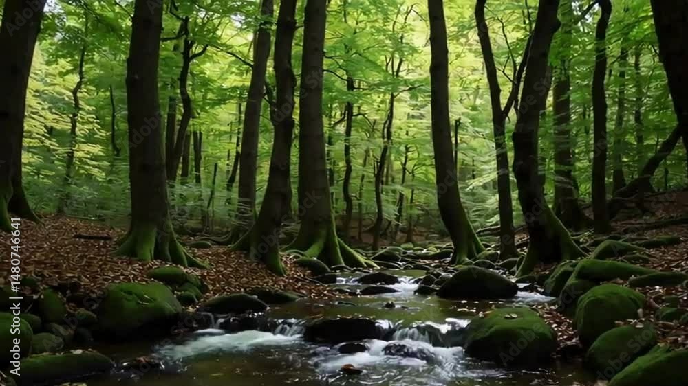 Cinematic Stream in Forest with Flowing Water and Gentle Leaf Movement, Serene Forest Stream with Subtle Water Flow and Leaf Motion, Tranquil Forest Scene with stream Cinematic Stream in Forest with Flowing Water and Gentle Leaf Movement, Serene Forest Stream with Subtle Water Flow and Leaf Motion, Tranquil Forest Scene with stream
