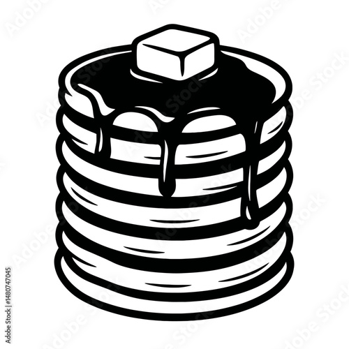 Black and White Illustration of a Stack of Pancakes - Graphic Element for Food, Breakfast, or Design Themes