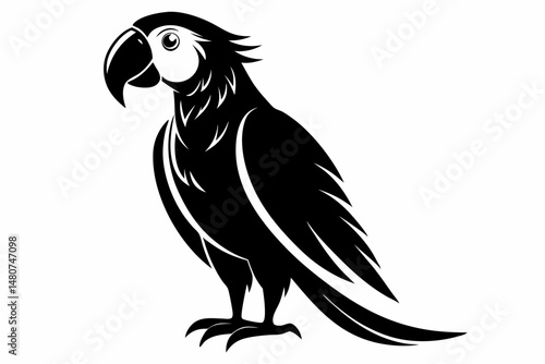 macaw silhouette line art vector illustration with a white background