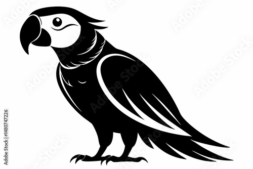 macaw silhouette line art vector illustration with a white background