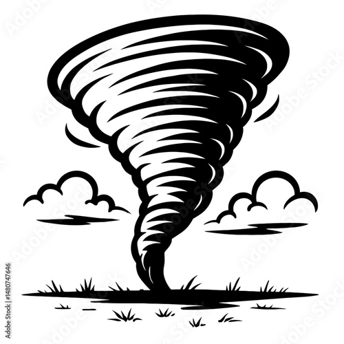 Nature's Fury: An Illustration Featuring a Swirling Tornado, Representing Storms, Chaos, Power, Or The Intense And Destructive Force Associated With A Vortex Of Wind