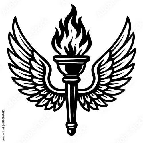 Wings of Enlightenment: An Illustration Featuring a Winged Torch, Representing The Spread of Knowledge, Inspiration, Progress, Or The Concept Of Ideas And Wisdom Moving Swiftly