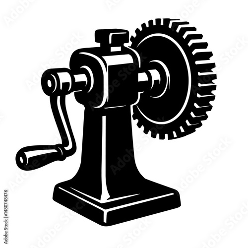 Gears of Innovation: An Illustration of a Vintage Mechanical Device, Representing Old Machinery, Engineering, Industrial History, Or The Power and Functionality of Manual Operated Mechanical Equipment
