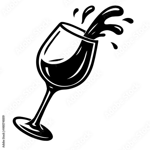 Tilted Wine Glass Spilling Liquid Illustration