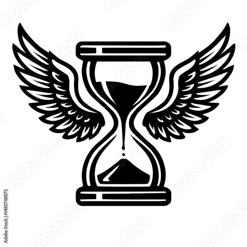 Black and White Illustration of a Winged Hourglass - Graphic Element for Abstract, Time, or Design Themes