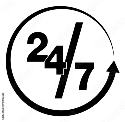 24/7 Service Icon Black and White