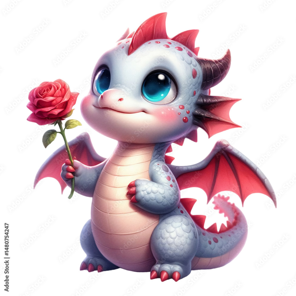 A funny colorful cartoon toy illustration of a red Chinese dragon, isolated on a white background, holding a celebration sign A funny colorful cartoon toy illustration of a red Chinese dragon, isolated on a white background, holding a celebration sign