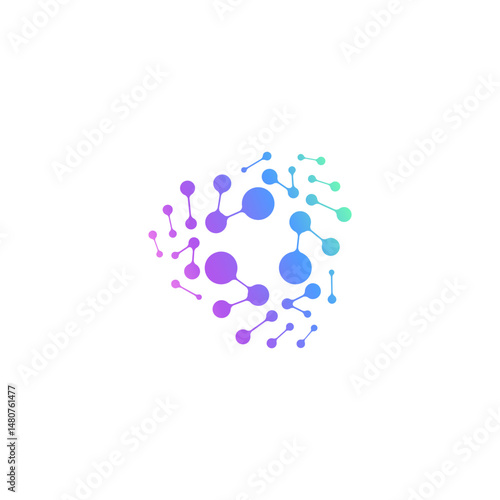 molecule, neuron logo biology science icon, floral neuron plasma circular. abstract, biotech atom