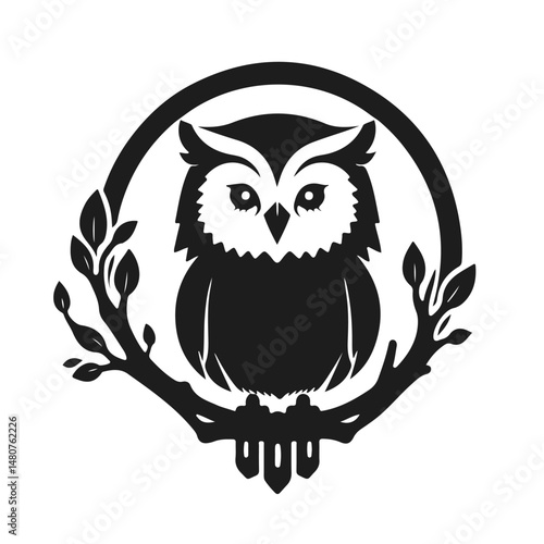 Owl logo with sharp gaze, clean lines, symbol of wisdom and power. vector owl, owl emblem, night bird, tribal owl