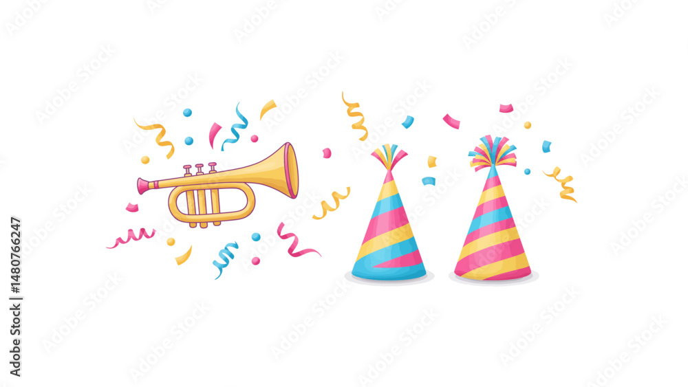 Fototapeta premium Playful party celebration with trumpet hats