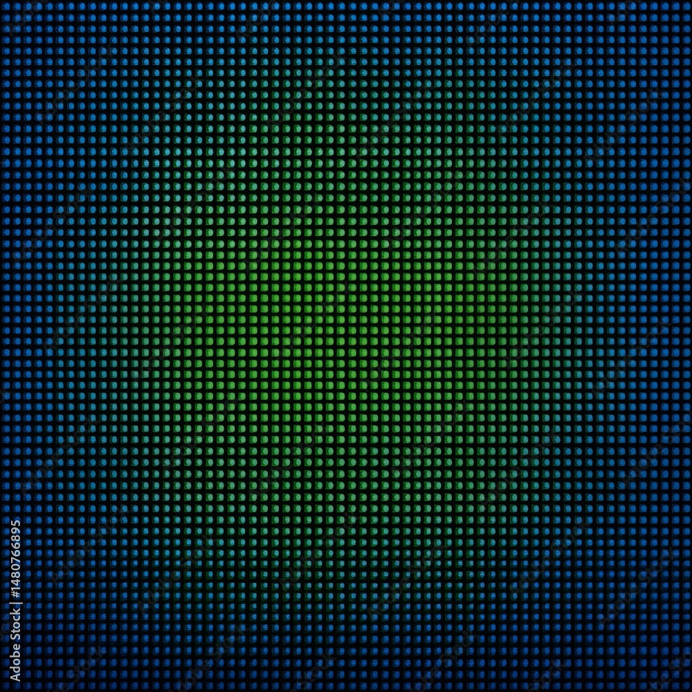 Abstract Digital Screen Pixels Displaying Vibrant Gradient of Green and Blue Tones