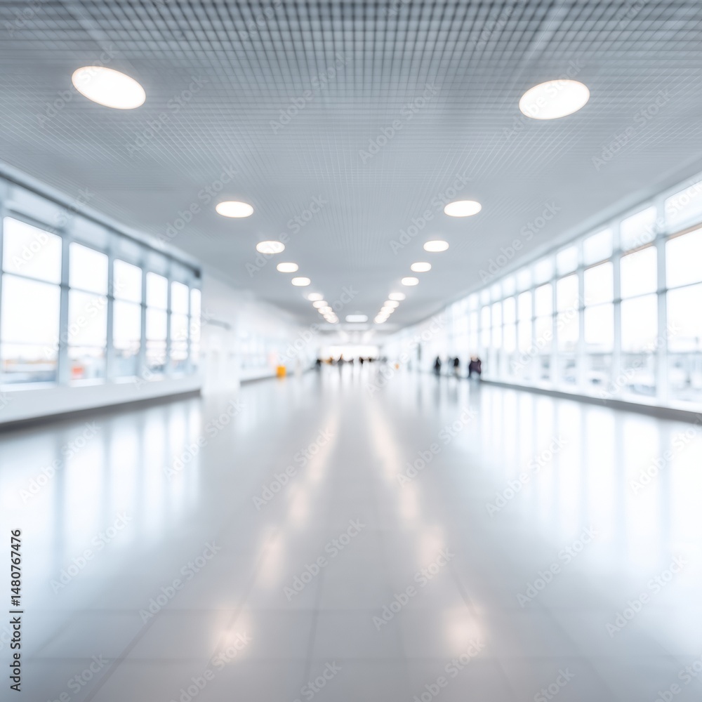 Bright Hallway in Modern Building with Windows and Stream of Sunlight Bright Hallway in Modern Building with Windows and Stream of Sunlight