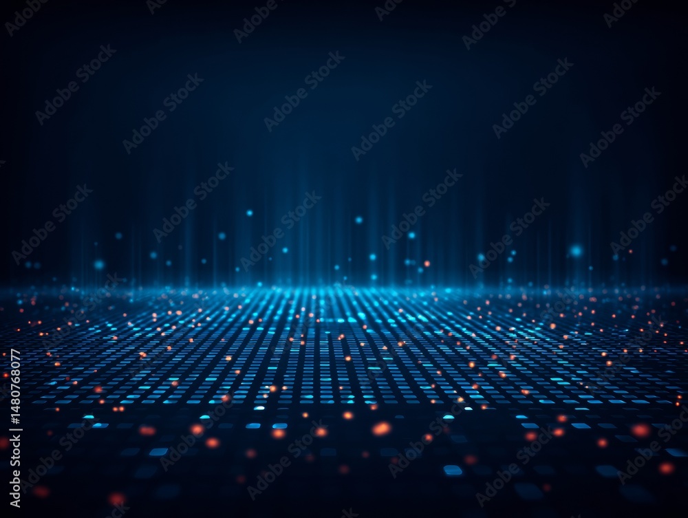 Naklejka premium Futuristic Blue Technology Grid: Digital Data Network, Data Flow, Innovation