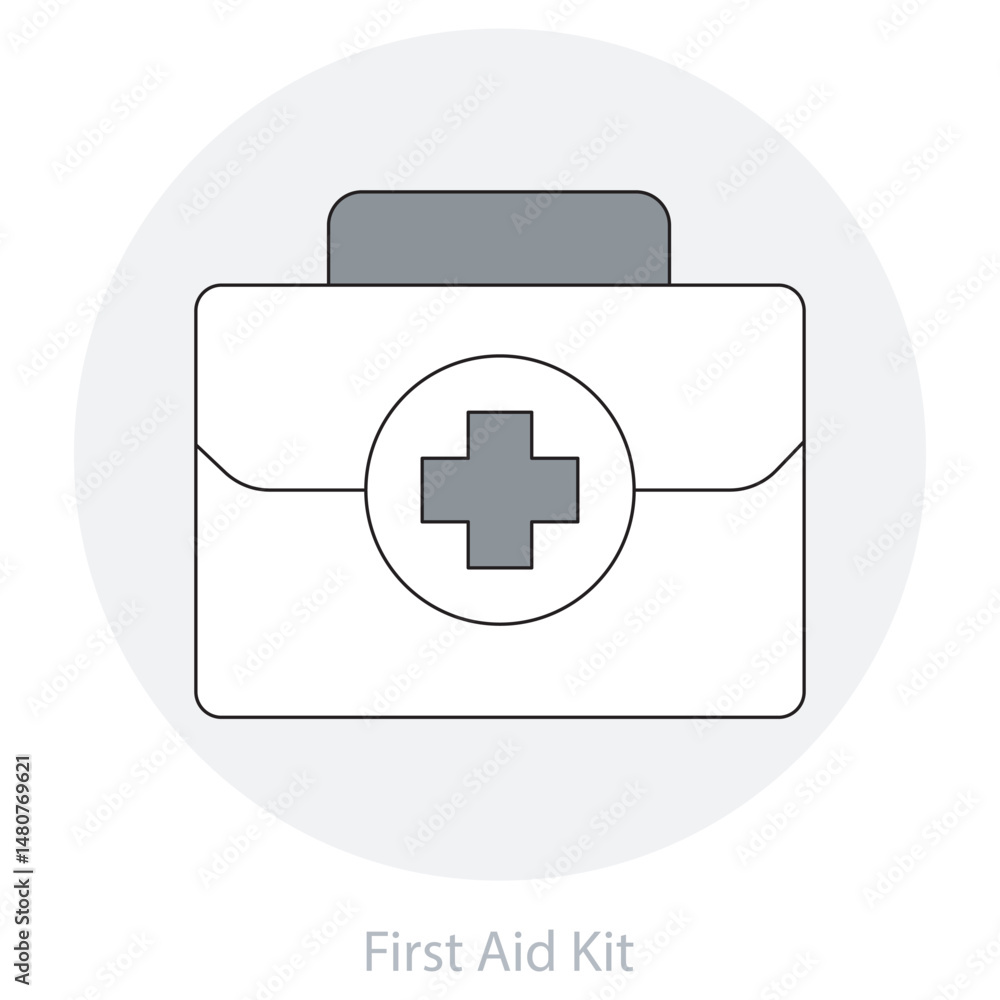 Fototapeta premium First Aid Kit icon, Compact Medical Kit for Home, Travel & Workplace Safety, Essential First Aid Kit for Emergency Preparedness, vector