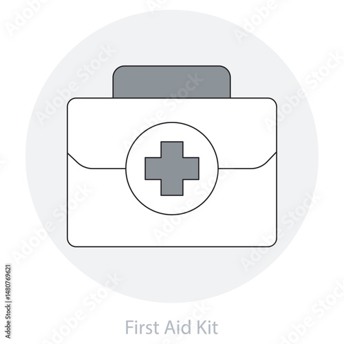 First Aid Kit icon, Compact Medical Kit for Home, Travel & Workplace Safety, Essential First Aid Kit for Emergency Preparedness, vector
