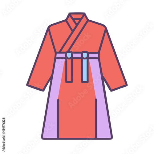 Colorful Hanbok  Outfit.  Traditional Hanbok Illustration – Korean Cultural Dress Vector
