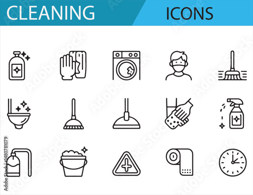 Set of Household and Cleaning Tools Icons for Home Care and Organization