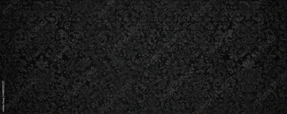 Fototapeta premium Intricate black gothic damask wallpaper Floral vines & swirls create a seamless pattern , gothic architecture, ornament