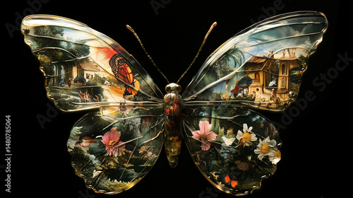 Obraz na płótnie A butterfly with translucent wings showing scenes from dreams w salonie