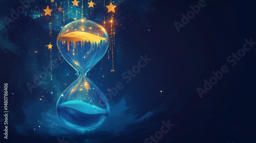Obraz na płótnie A floating hourglass with stars dripping through it like sand w salonie