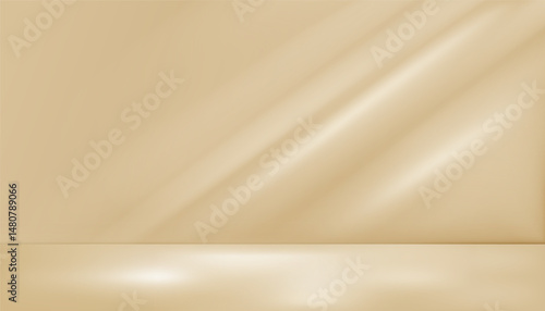Light beige or yellow studio background with intricate lights and shadows shining on the wall. Golden room with 3D scene for product presentation. Art & Illustration