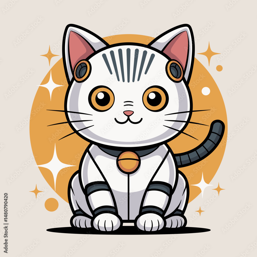 Cute Anime Style Robotic Cat with Big Eyes Cute Anime Style Robotic Cat with Big Eyes