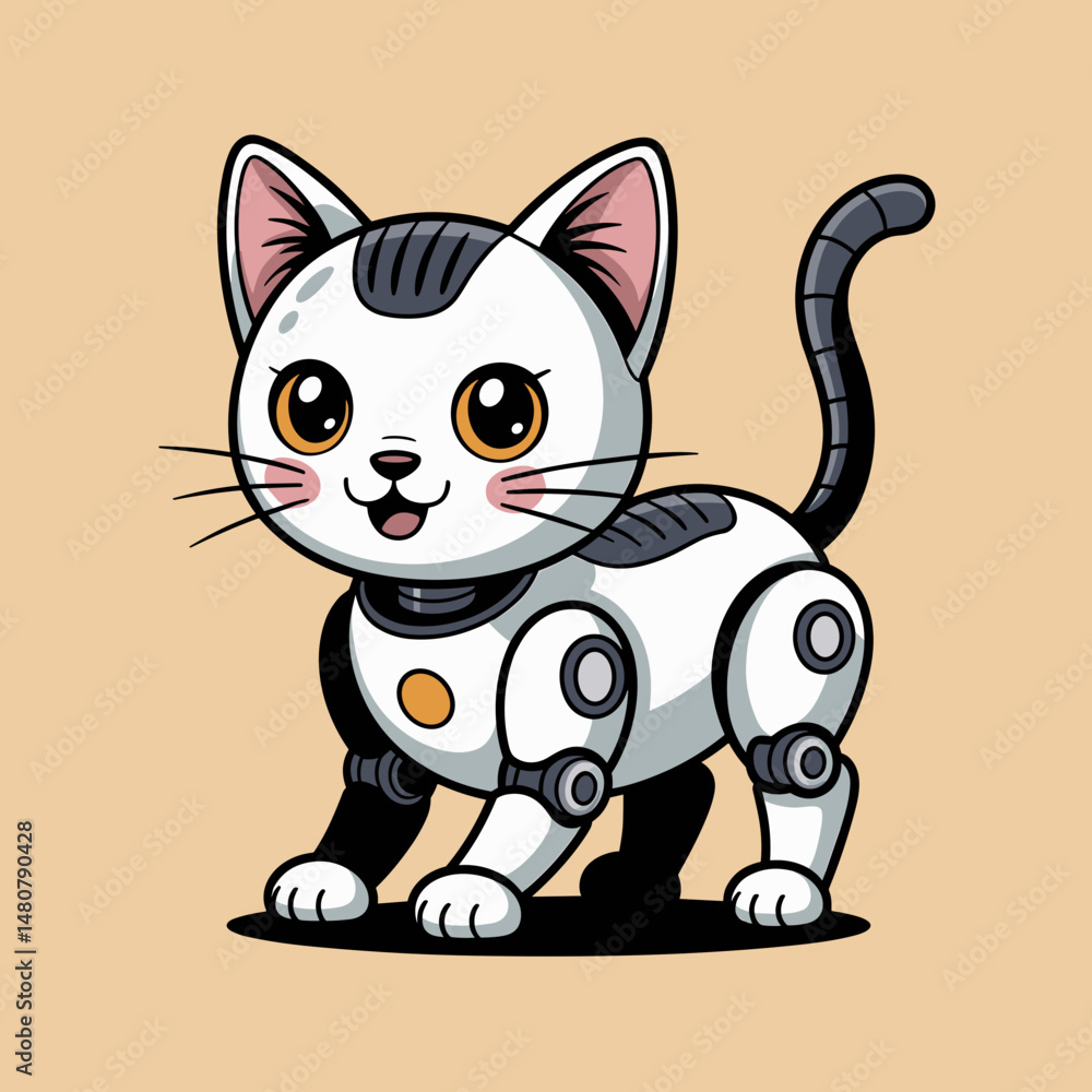 Cute Anime Style Robotic Cat with Big Eyes Cute Anime Style Robotic Cat with Big Eyes