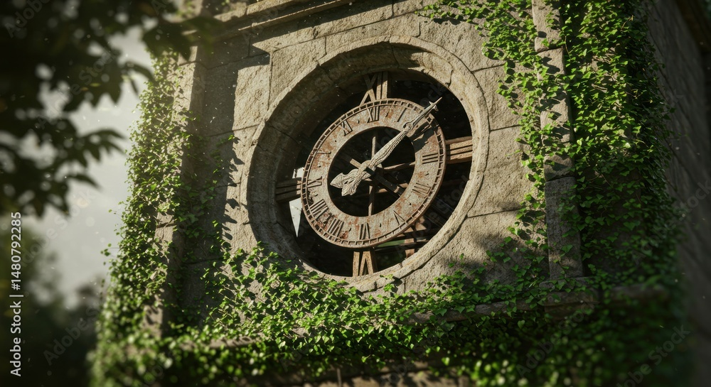 Naklejka premium Ornate clock face with overgrowth