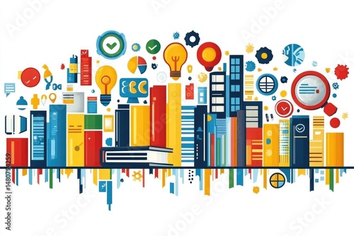 Colorful illustration depicting idea and knowledge concepts in an abstract design