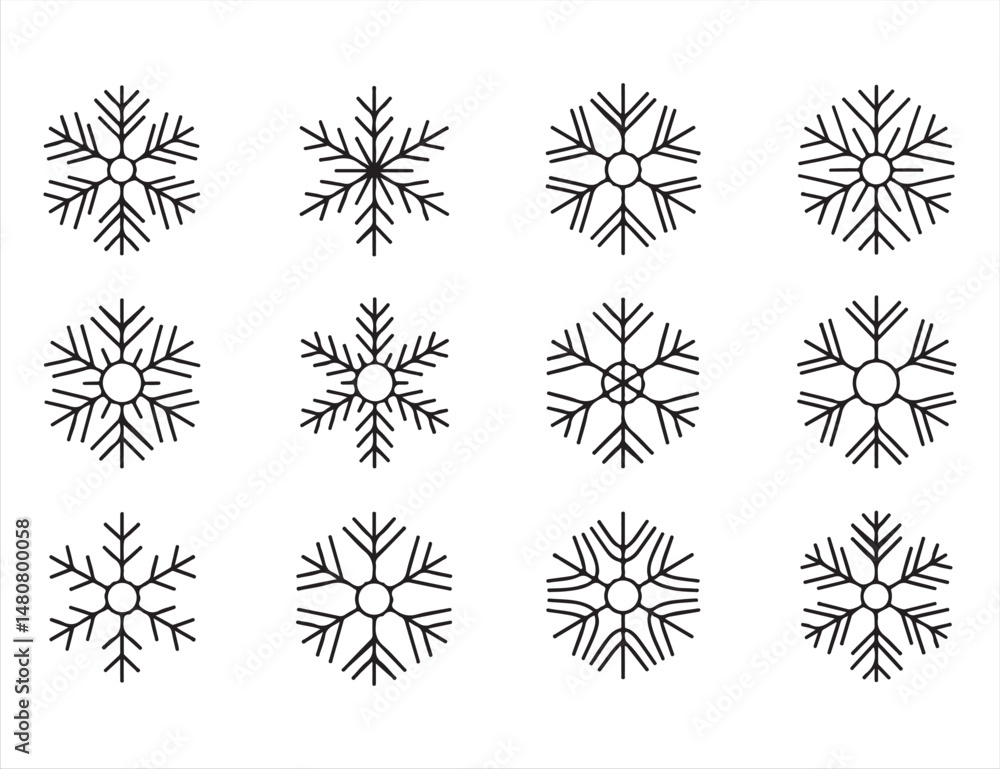 Collection of Geometric Snowflake Icons for Winter and Holiday Art Collection of Geometric Snowflake Icons for Winter and Holiday Art