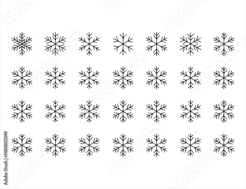 Collection of Black and White Snowflake Icons for Winter Design