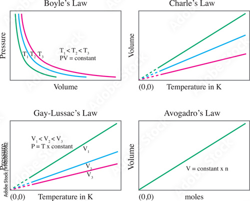 Boyle's Law Charles' Law, Gay Lussac Law, Avogadro's Law. Vector illustration isolated on white background.