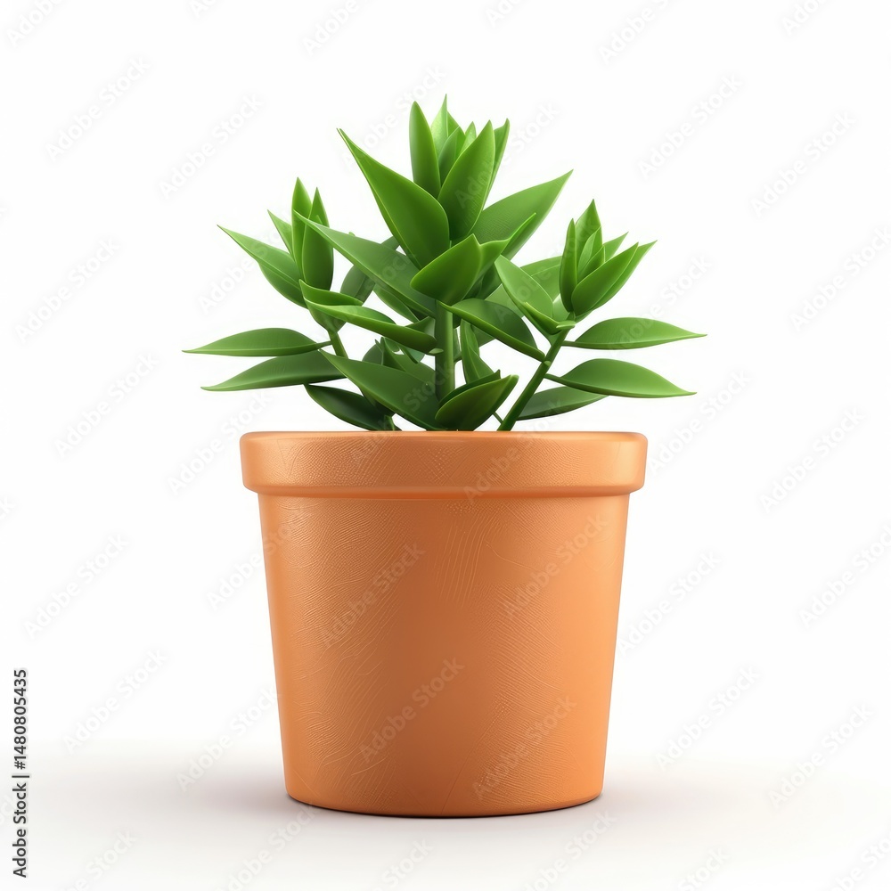 Obraz premium Terracotta pot plant displays vibrant greenery.