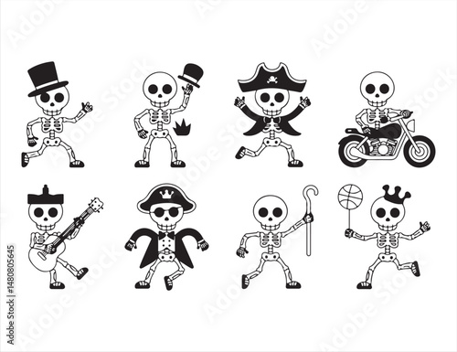 Vector Skeleton Characters Engaged in Different Fun Actions and Themes

