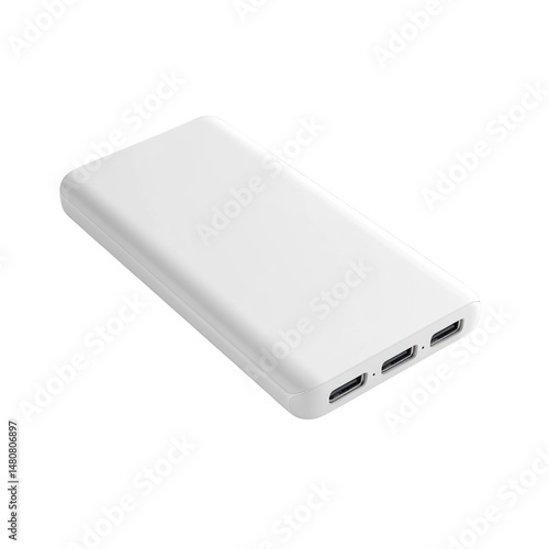 White Portable Power Bank with Multiple USB-C Ports for Charging Devices on the Go on transparent background