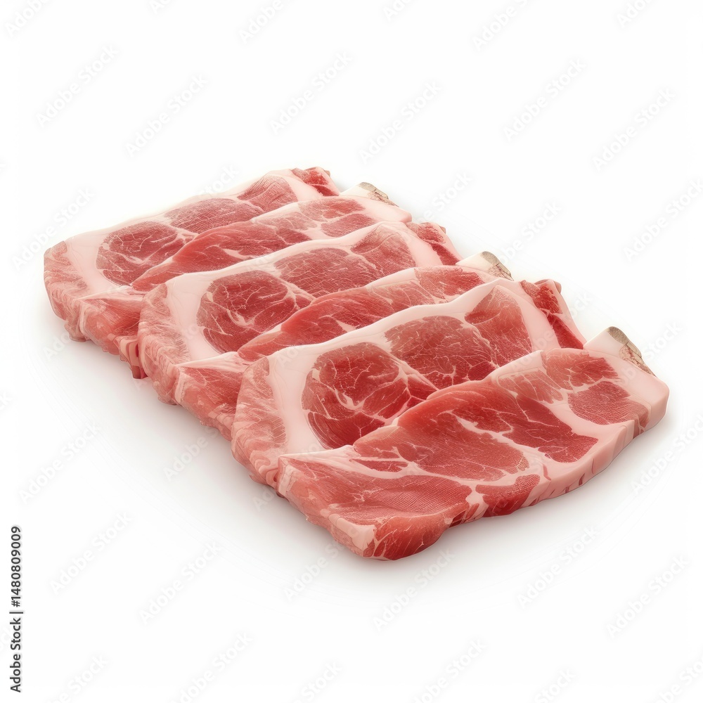 Raw pork loin slices arranged for sale. Raw pork loin slices arranged for sale.