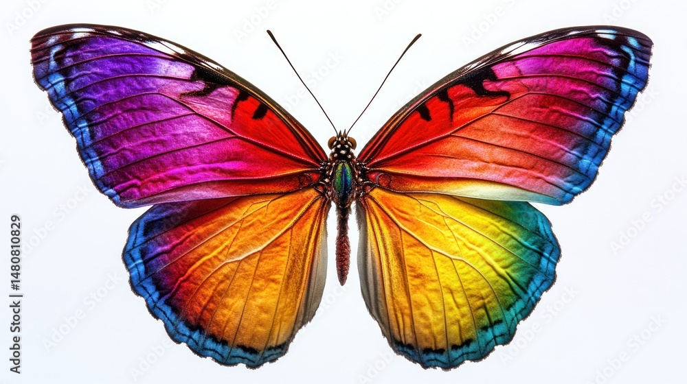 Obraz premium Rainbow butterfly wings detailed closeup nature wildlife colorful insect vibrant macro photography