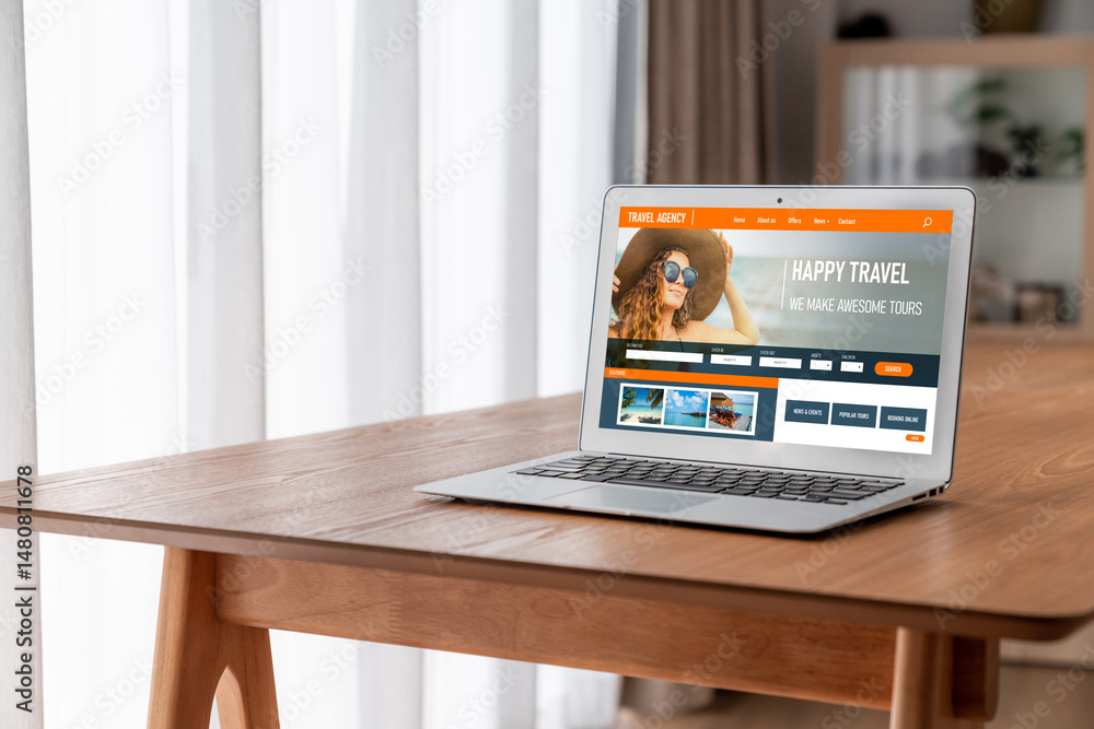 Fototapeta premium Online travel agency website for modish search and travel planning offers deal and package for flight , hotel and tour booking
