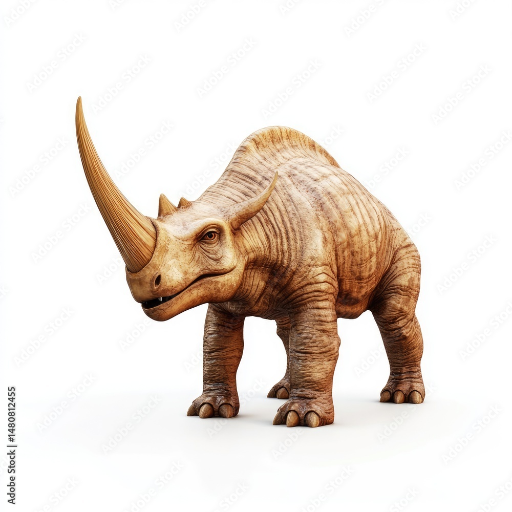 Fototapeta premium Detailed illustration of a prehistoric rhinoceros-like creature.