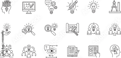 Creativity Line Editable Icons set. Vector illustration in modern thin line style of inventiveness related icons: imagination, innovation, inspiration, originality, and more