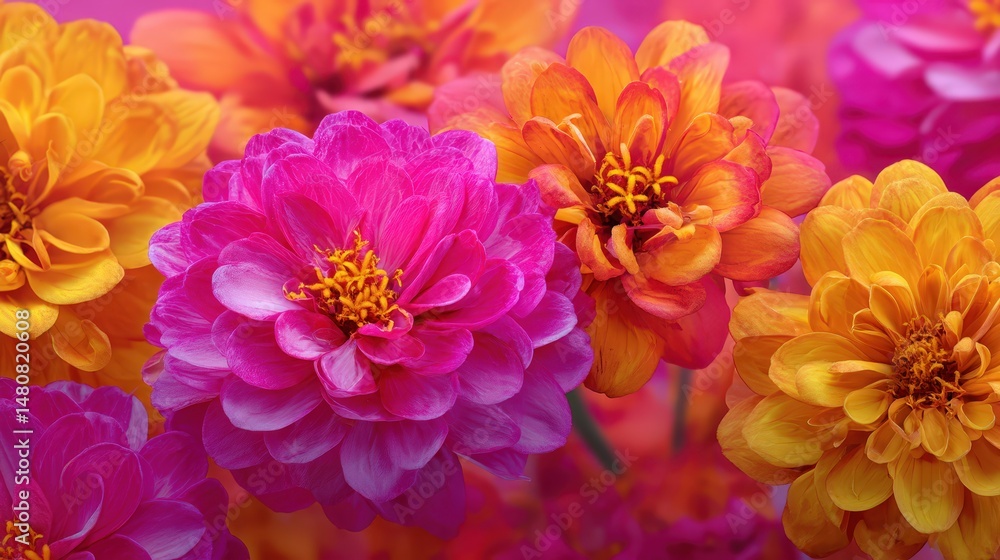 Obraz premium Vibrant pink and orange flowers in full bloom.