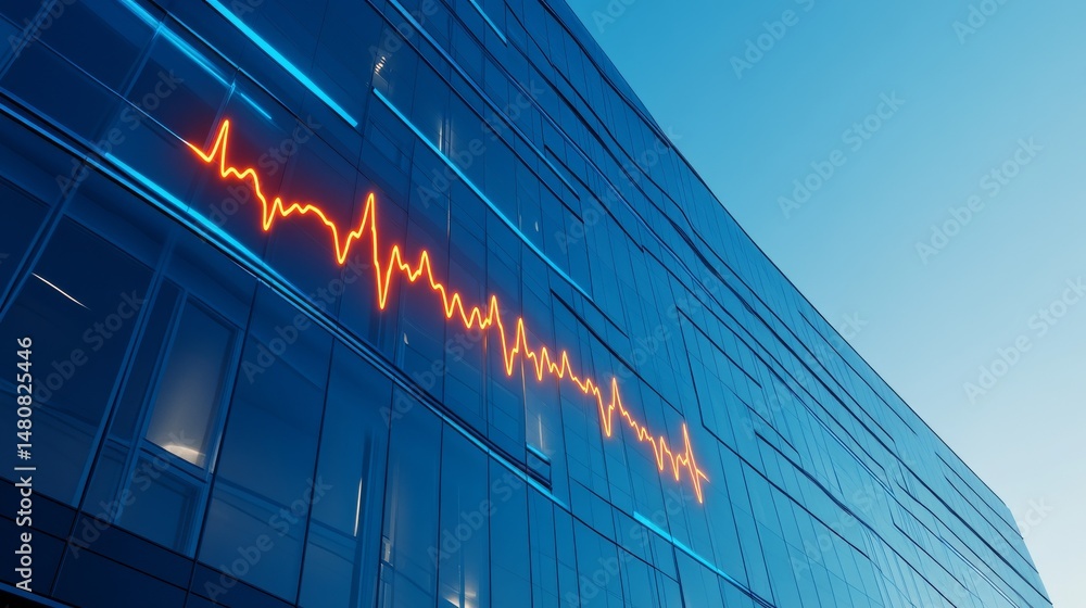 Fototapeta premium Financial Downturn Red Line on Glass Building, Economy, Stockmarket