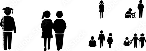 set of Man girl students classmates pictogram icon in a collection with other items
