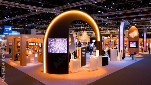 A captivating trade show exhibition displays modern electronics and lighting