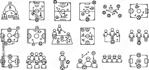 set of Strategy, football icon. Simple line, outline elements of soccer for ui and ux, website or mobile application on white background
