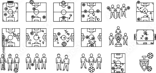 set of Strategy, football icon. Simple line, outline elements of soccer for ui and ux, website or mobile application on white background
