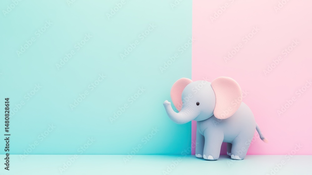 Cute elephant toy against a pastel background Cute elephant toy against a pastel background