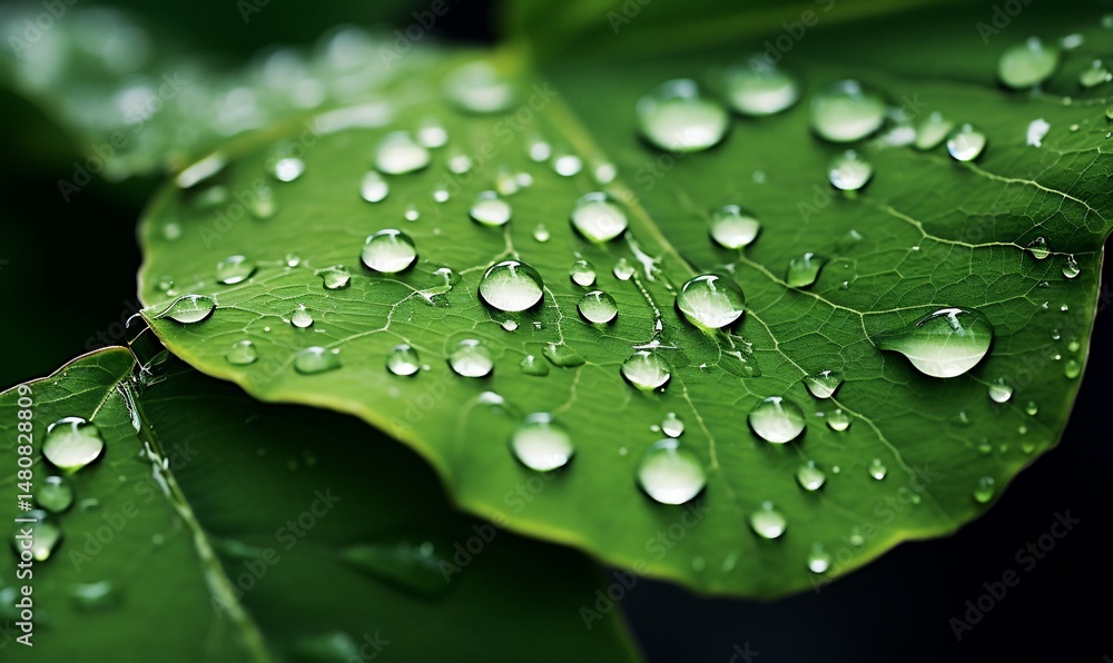 Dewdrops on vibrant leaf Dewdrops on vibrant leaf